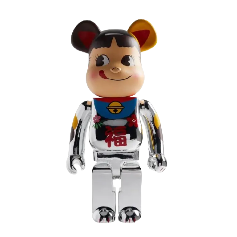 1000% Bearbrick Manekineko Pekochan Good Luck - Silver Plated