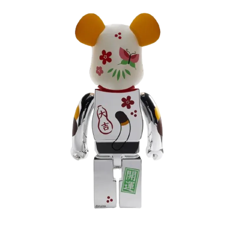 1000% Bearbrick Manekineko Pekochan Good Luck - Silver Plated